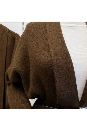 Kahverengi Salaş Uzun Triko Hırka Image 3