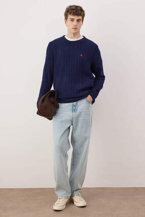 Lacivert Regular Bisiklet Yaka Animal Kazak TMNAW26KZ00006 Image 0