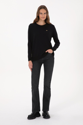 Kadın Siyah Bisiklet Yaka Basic Kazak 50313579-VR046 Image 3