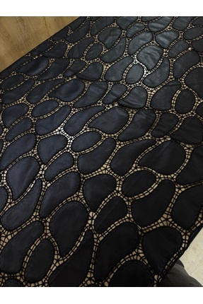 Siyah Oval Desenli El İşçiliği Görünümlü Dantel Kumaş 135 cm – Şık Abiye Tasarım Kumaş Image 0