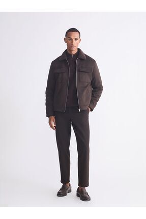 LCW Vision Slim Fit Kürk Yaka Süet Erkek Mont Image 1