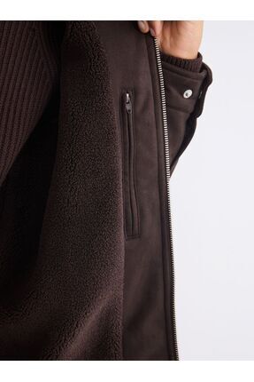 LCW Vision Slim Fit Kürk Yaka Süet Erkek Mont Image 3