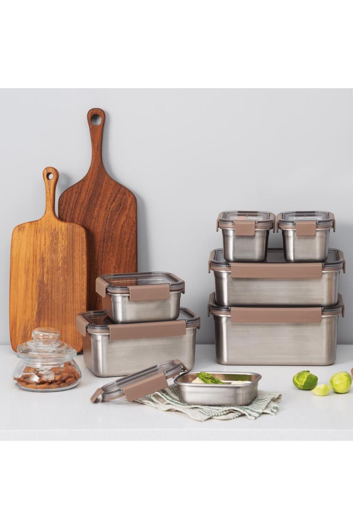 LocknLock اجاق و ظرف نگهدارنده فولاد ضد زنگ با قفل مربعی شکل 1.3 لیتر میلی لیتر - قهوه ای