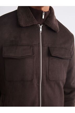 LCW Vision Slim Fit Kürk Yaka Süet Erkek Mont Image 2