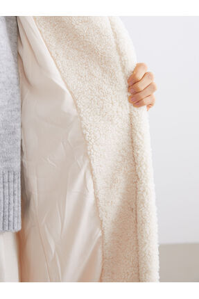 XSIDEEkru Ceket Yaka Kadın Pelüş Kaban Image 3