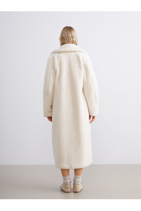 XSIDEEkru Ceket Yaka Kadın Pelüş Kaban Image 4