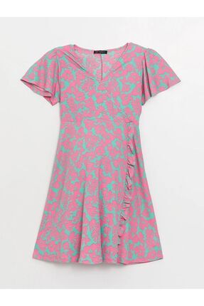 LCWAIKIKI Maternity Kruvaze Yaka Çiçekli Kısa Kollu Hamile Elbise Image 0