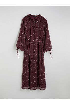 Özmarka Yeni Sezon Desenli Belden Oturtmalı Şifon Elbise Image 4