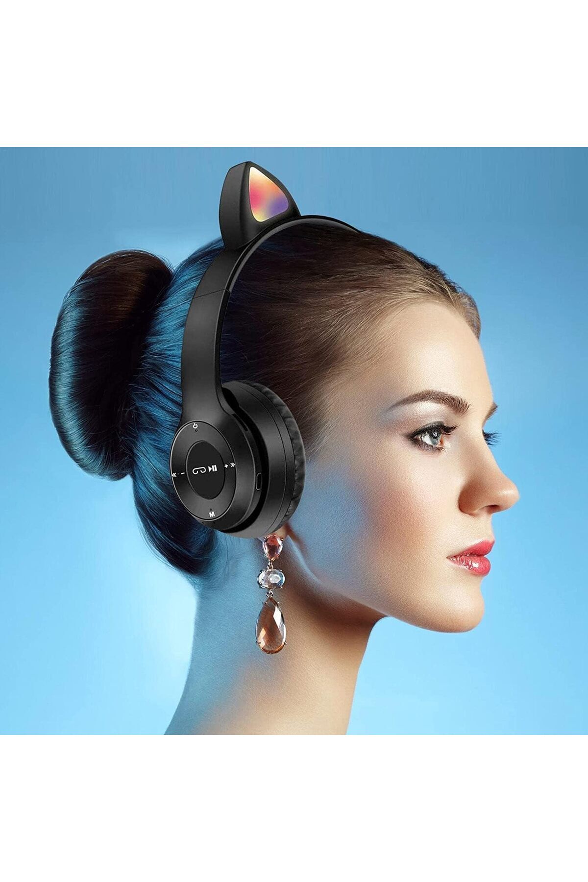 گوشهای خرگوش هدفون بلوتوث P68 هدفمند بی سیم رنگارنگ رنگارنگ RGB Child Player