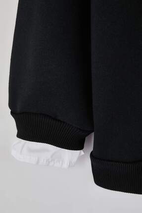 Siyah Yakası Gömlek Detaylı İçi Polarlı Büyük Beden Sweatshirt TBBAW26AO00049 Image 3
