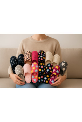 Kadın 4'lü Ev Terliği Önü Kapalı Misafir Terlik Çeyiz Ve Bohça Terliği Image 0