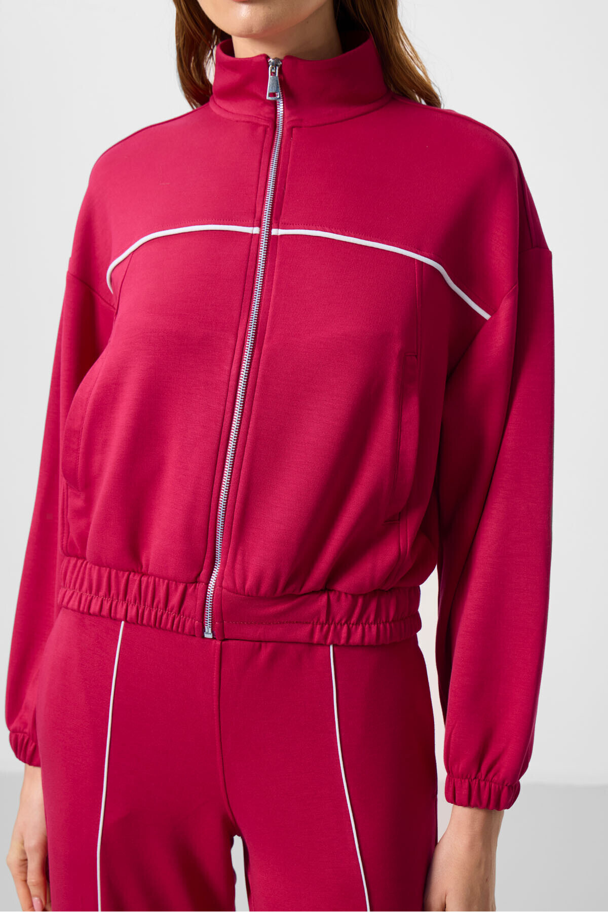 Viva Red Soft Textured Collar Upright Orsaیز Tracksuit Tracksuit Woman - 95349