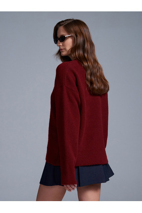 10640 Bisiklet Yaka Yumuşak Dokulu Triko Kazak-Bordo Image 1