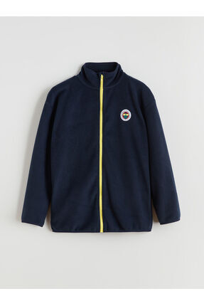 Lacivert Dik Yaka Fenerbahçe Nakışlı Erkek Çocuk Polar Hırka Image 1