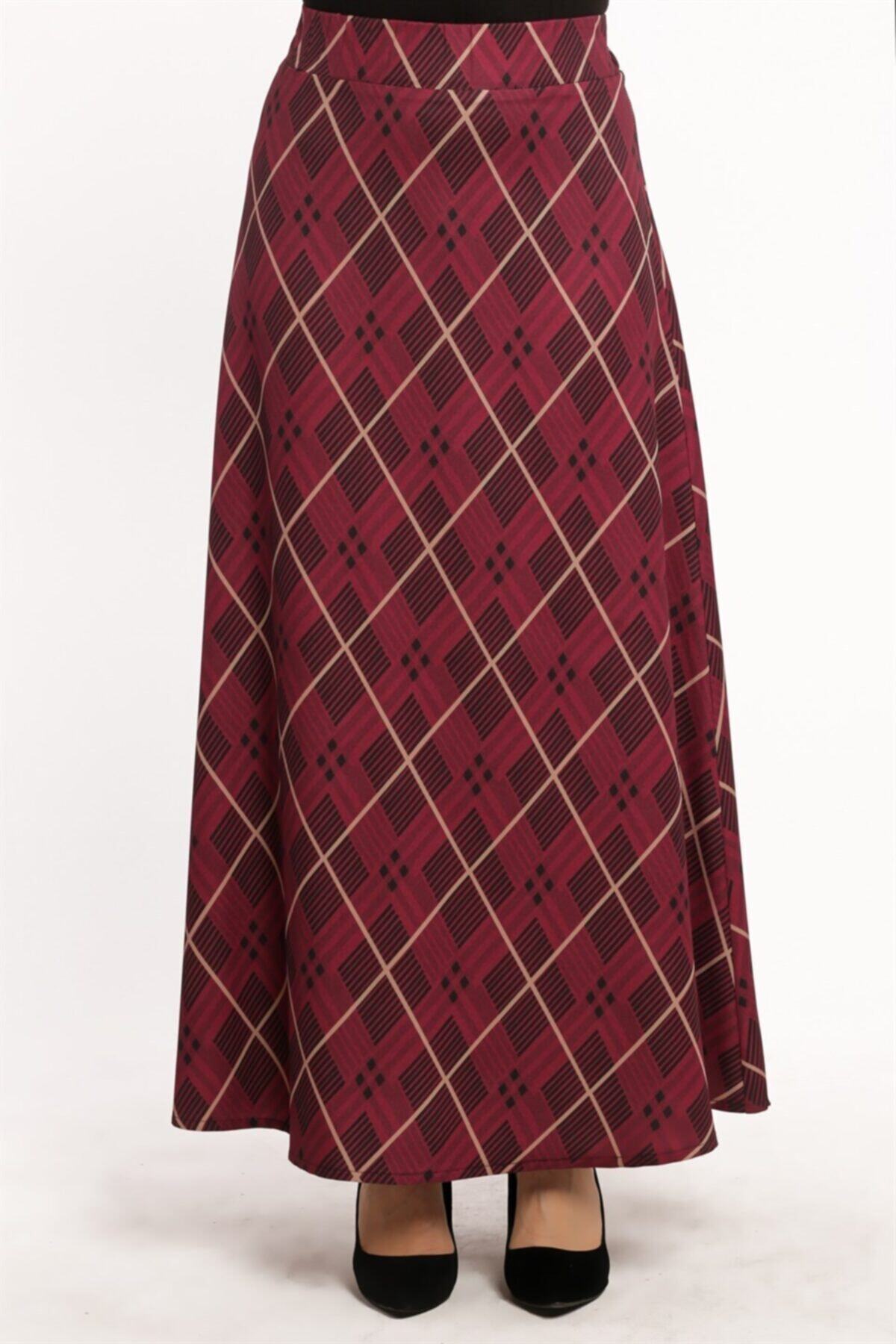 ModaBerfu Baklava Desen Kloş Etek (bordo)