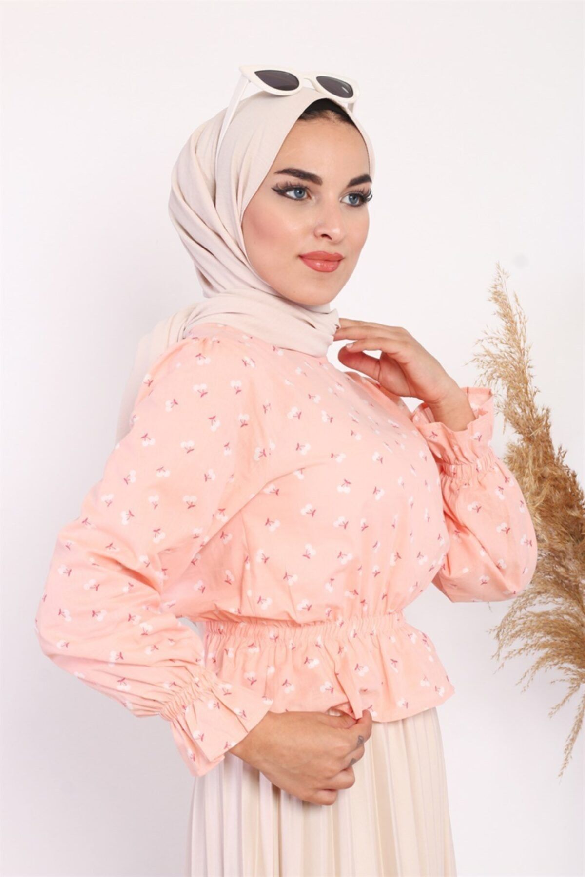 ModaBerfu Beli Lastikli Bluz (somon)