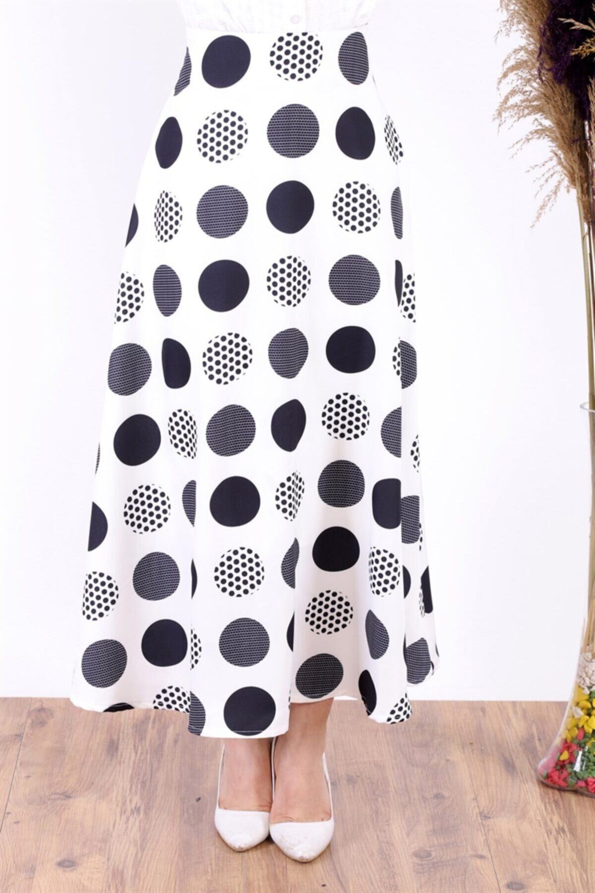 ModaBerfu Küçük Puantiye Detaylı Etek (BEYAZ)