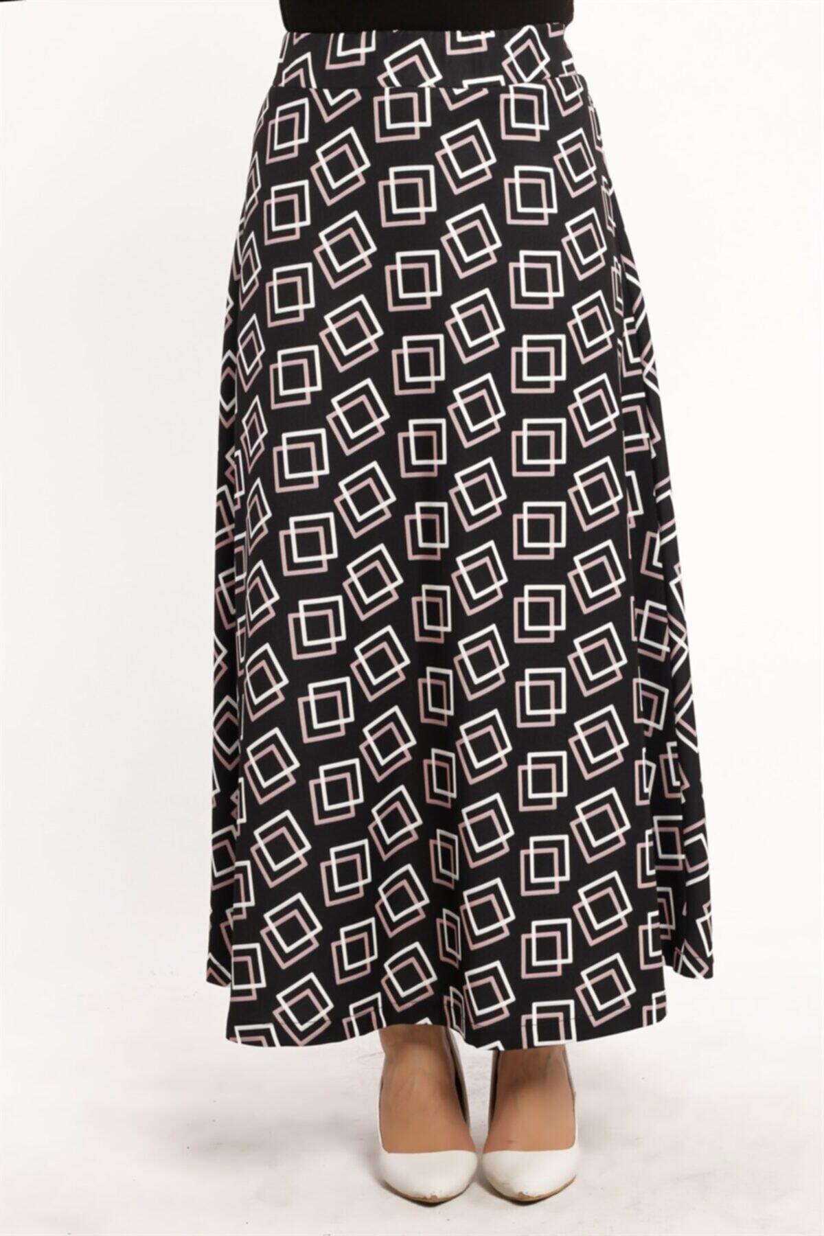 ModaBerfu Kare Desenli Etek (lacivert)