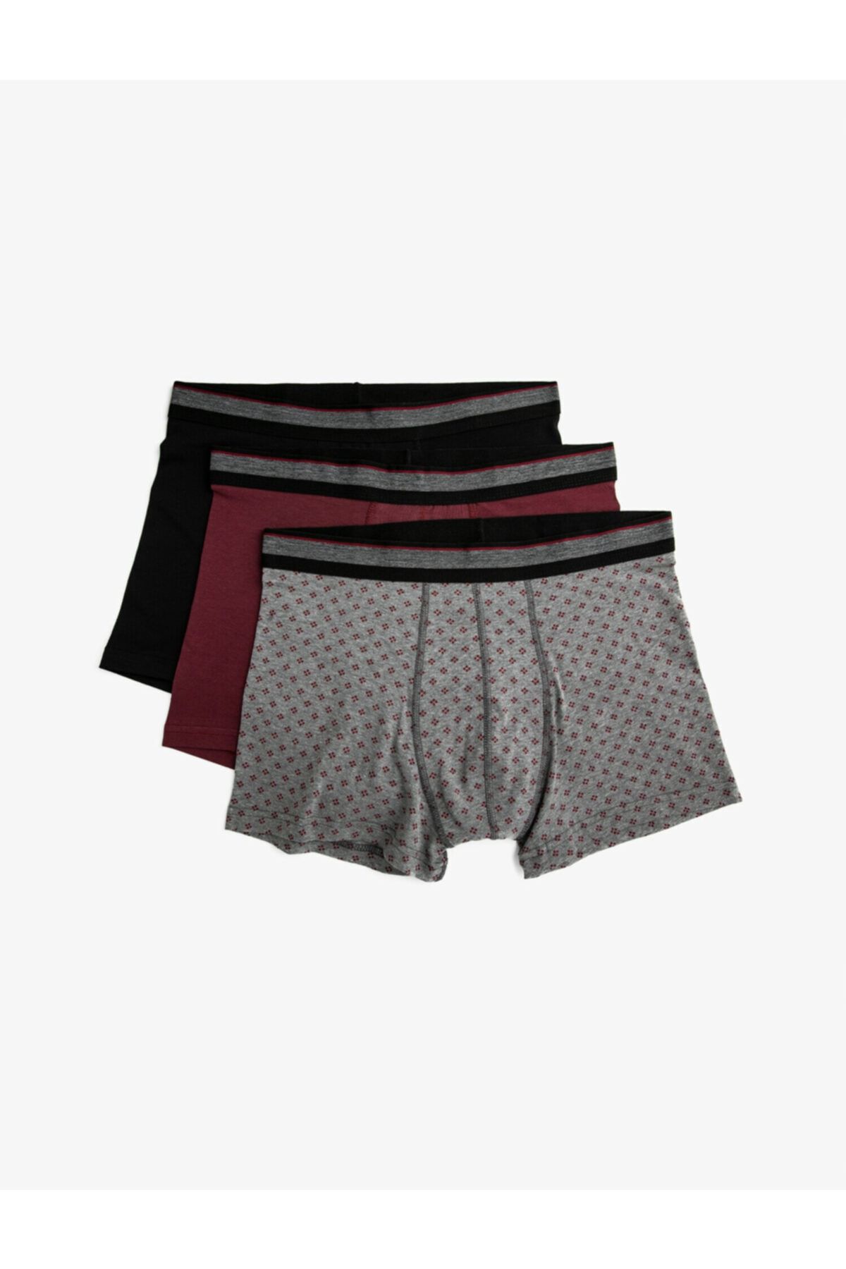 Koton Erkek Gri Desenli Pamuklu Basic Boxer Seti 3'Lü
