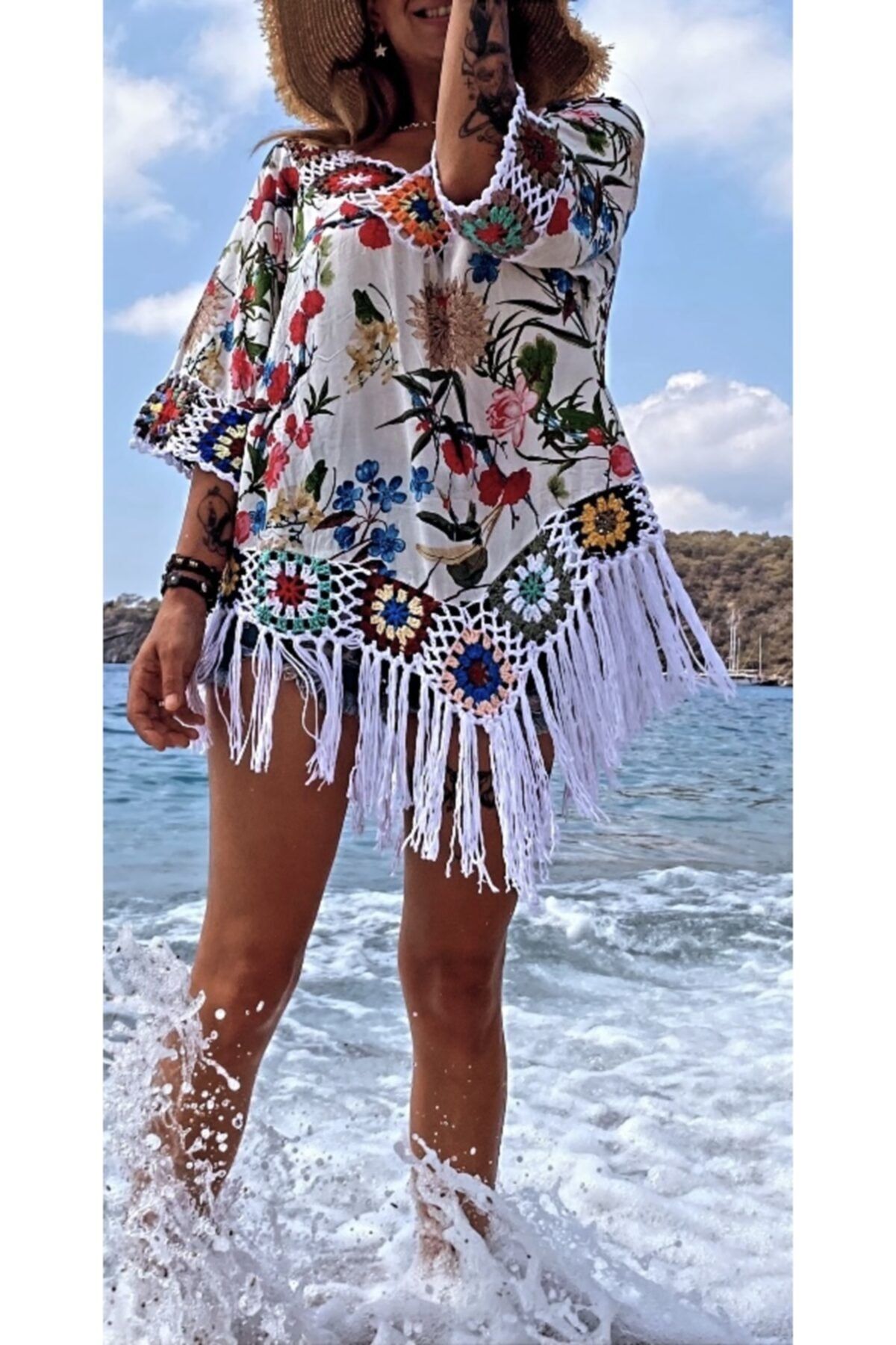 Amarillo Püsküllü Örgü Detaylı Tunik Elbise