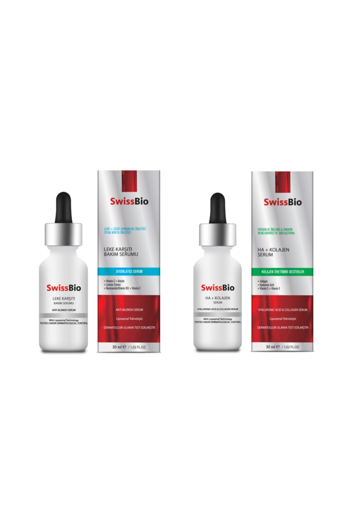 SwissBio Leke Karşıtı Bakım Serumu + Ha+kolajen Serum 2'li Set