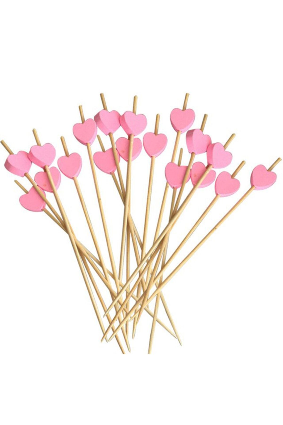 PASTRY PLANET Pembe Kalpli Bambu Kürdan 12cm