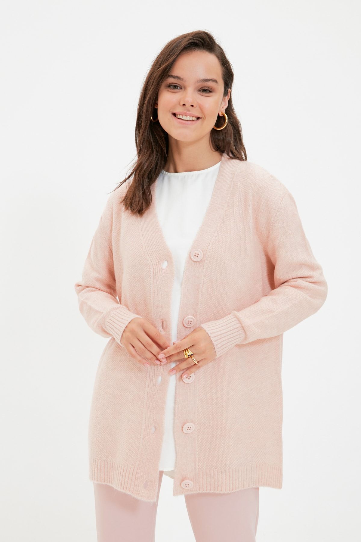 Trendyol Modest Pudra V Yaka Triko Hırka TCTAW22HI0480