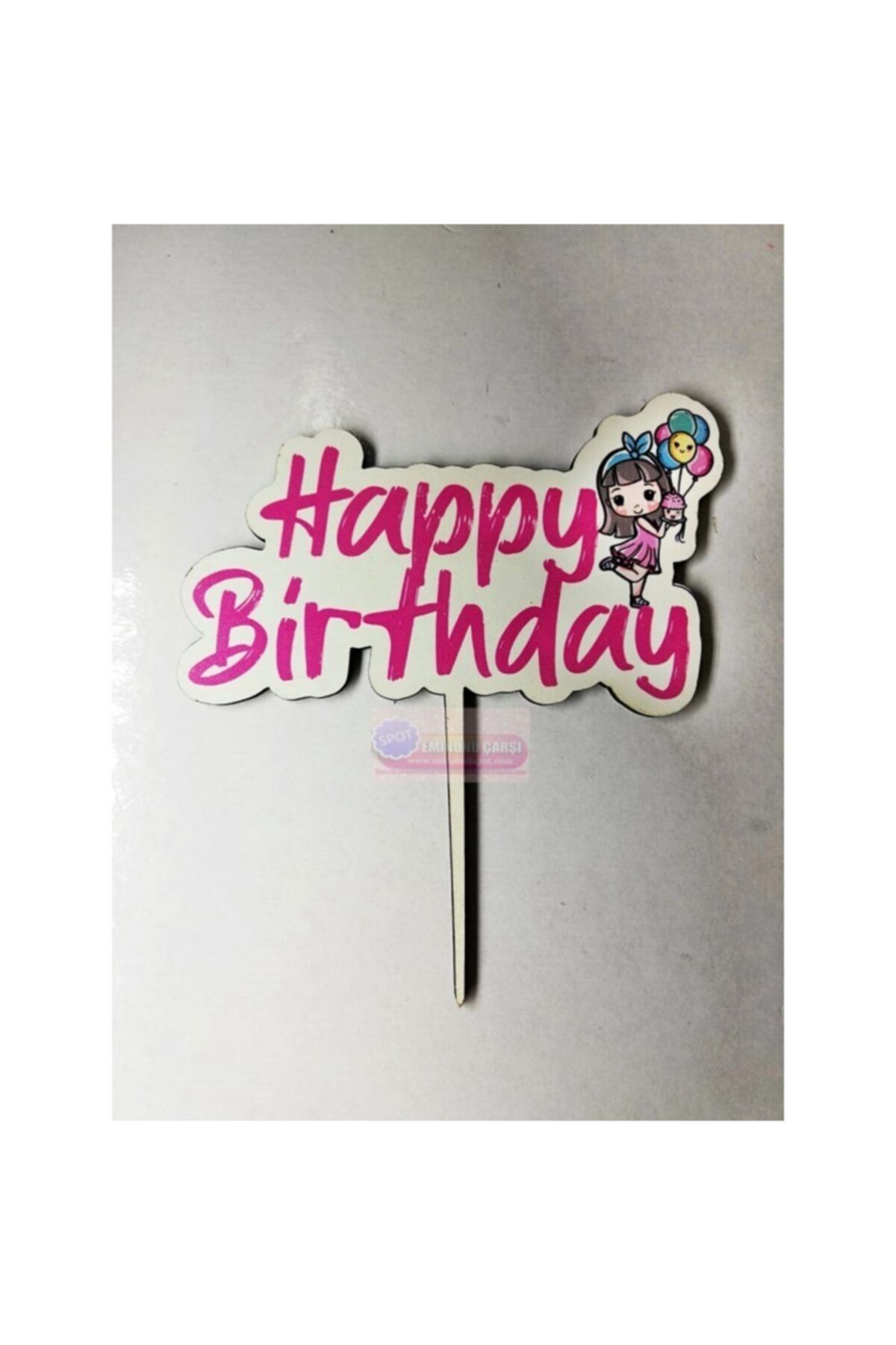 öztürkler Pembe Happy Birthday Yazılı Pasta Üzeri Ahşap Yazı