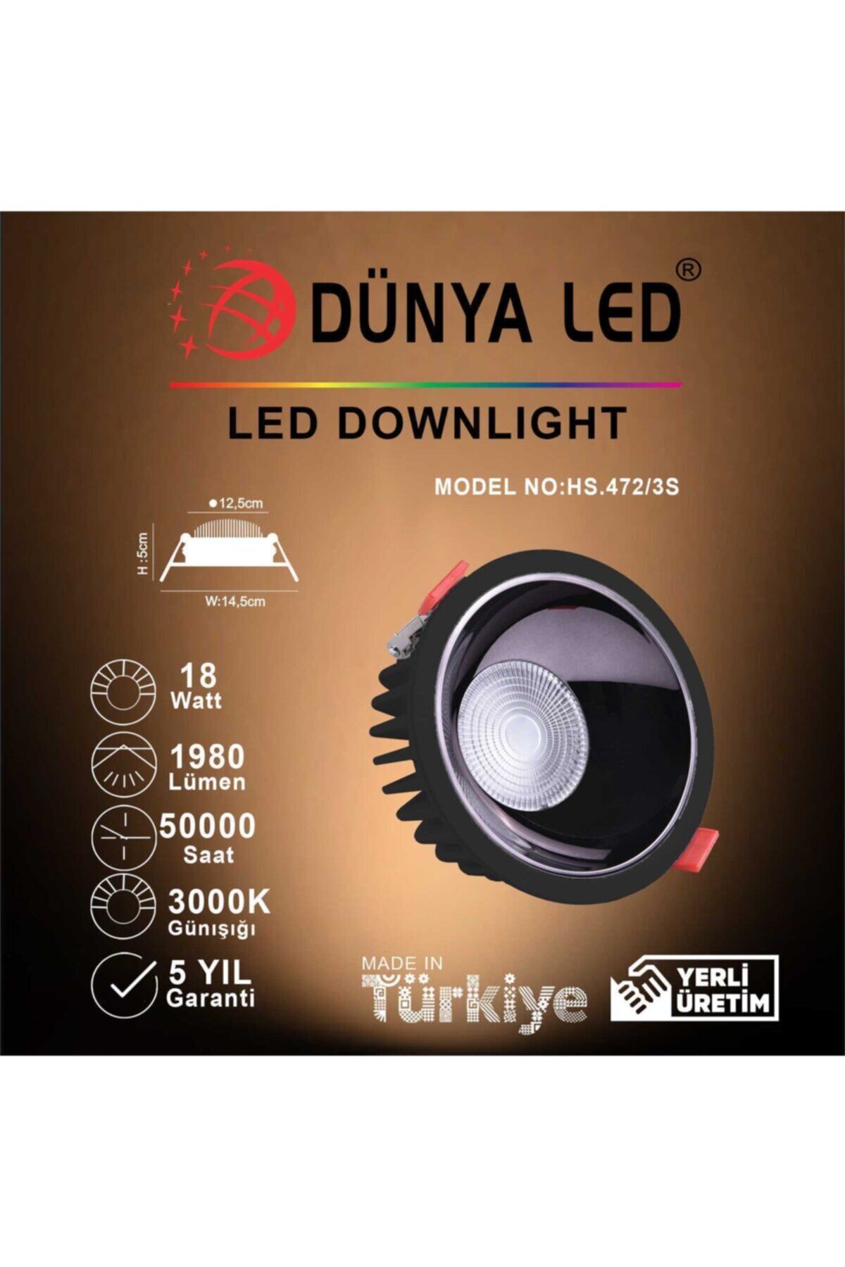 DÜNYA LED Hs.472/3-s 18w Led 3000k Günışığı Siyah