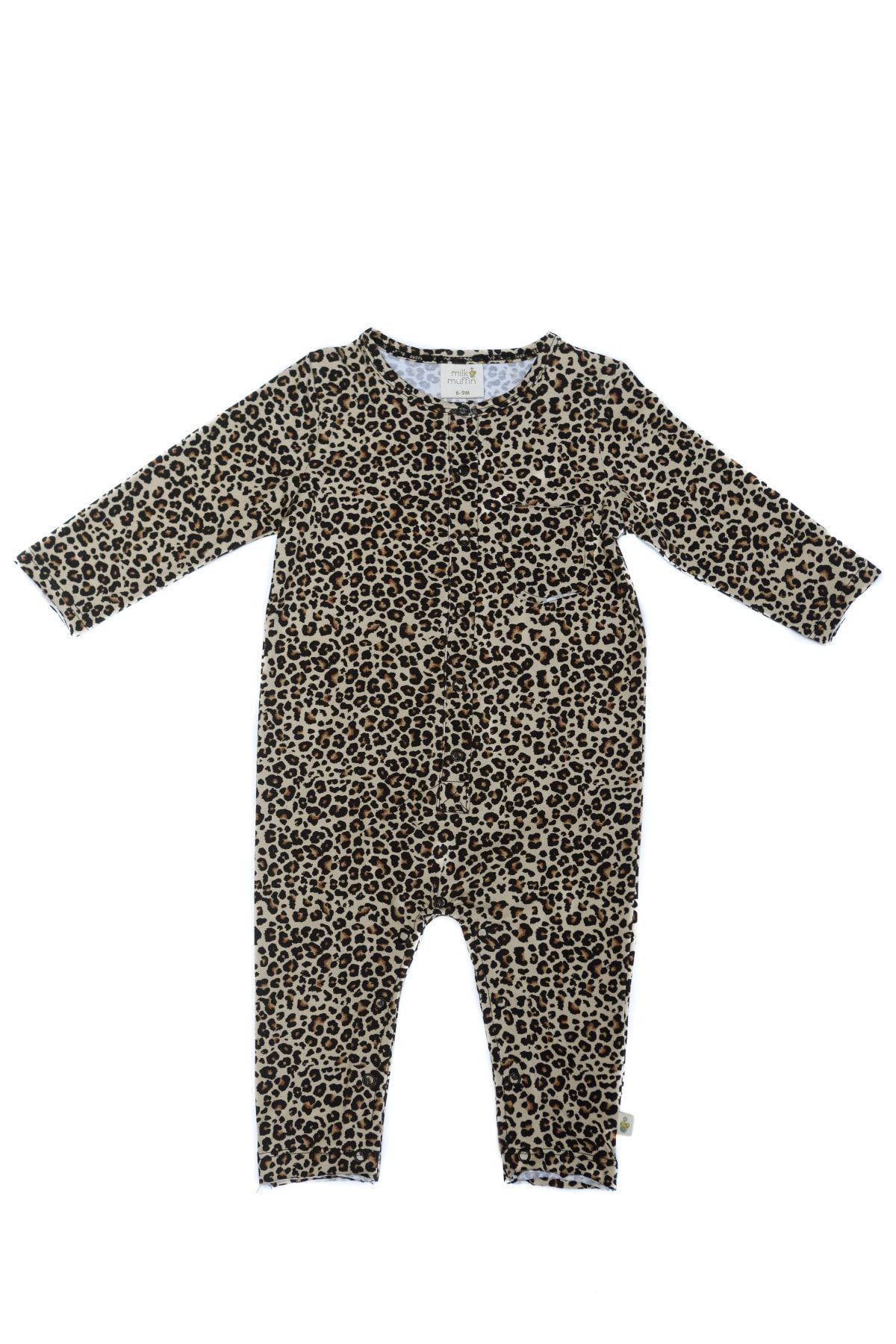 Milk & Muffin Latte Zemin Leopar Desen Organik Bebek Uzun Kollu Tulum