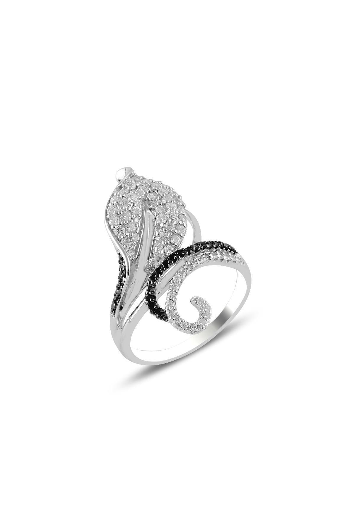 Söğütlü Silver Gümüş Rodyumlu Zirkon Taşlı Yaprak Modeli Yüzük