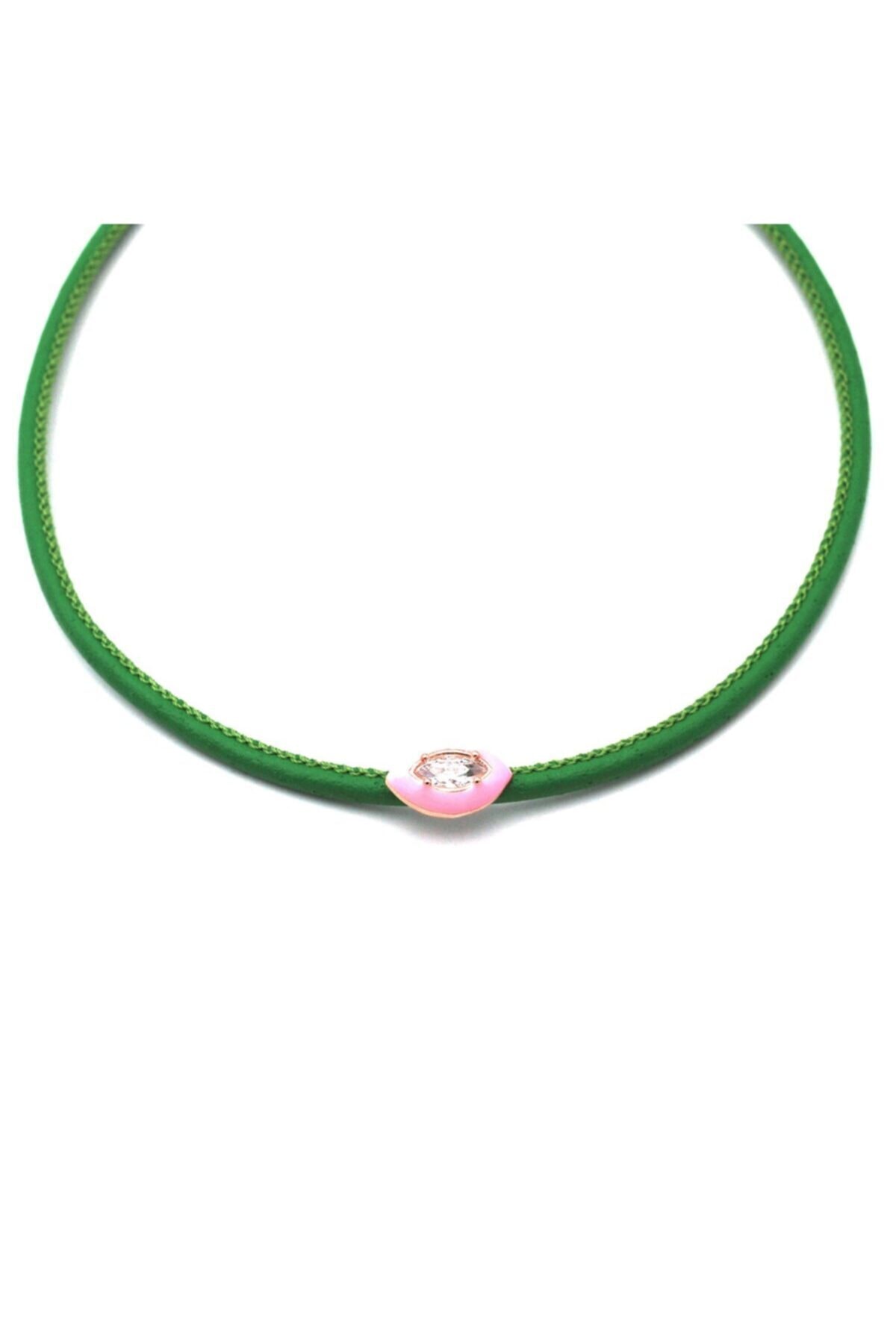 Medcezir Silver Mekik Göz Deri Gümüş Choker