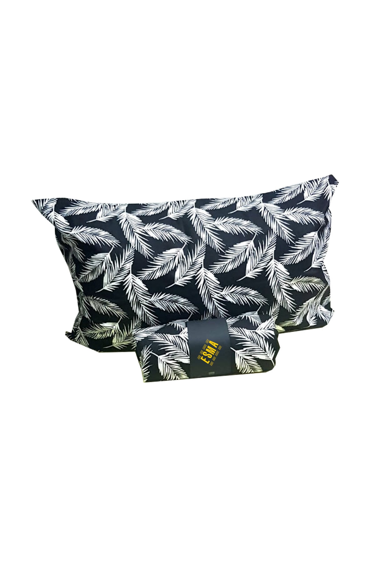 esmaevtekstil 180x200 Battal Boy Lastikli Kumaş Çarşaf Takımı Siyah Beyaz Yaprak Model