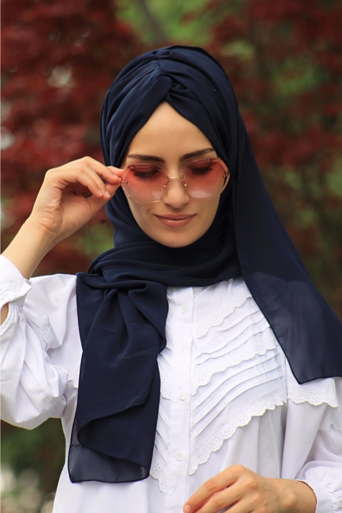 BEÇA HOME Hazır Düğüm Şal Lacivert - Özel Tasarım- Yeni Model Tesettür Giyim