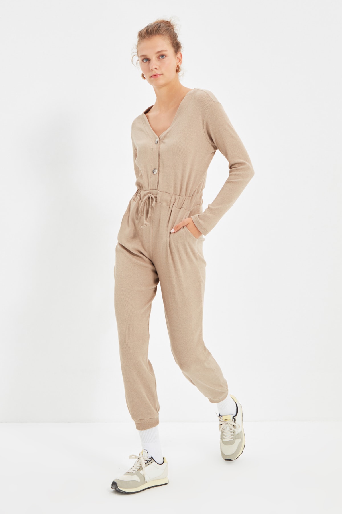 TRENDYOLMİLLA Bej Kaşkorse Örme Tulum THMAW22TU0126