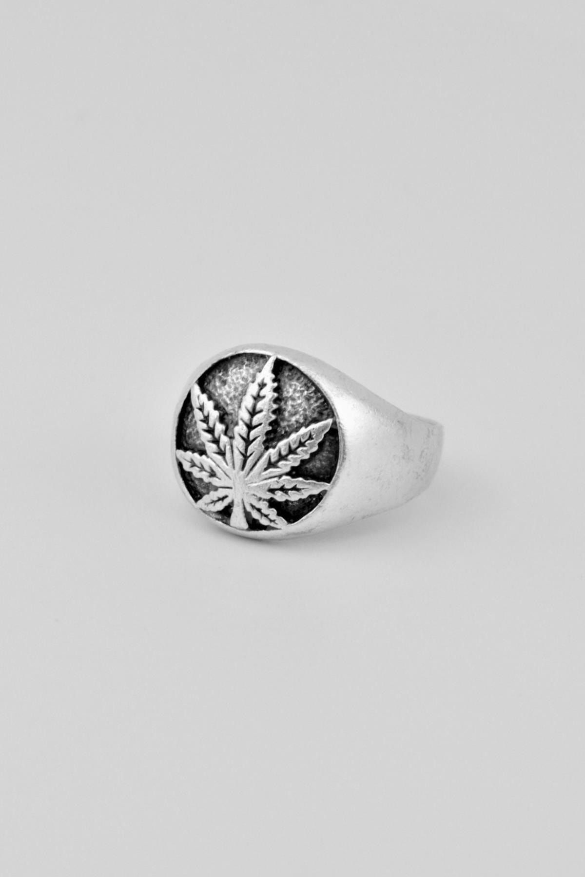 Bu Farklı Marijuana Gümüş Kaplama Ayarlamalı Kadın Erkek Yüzük