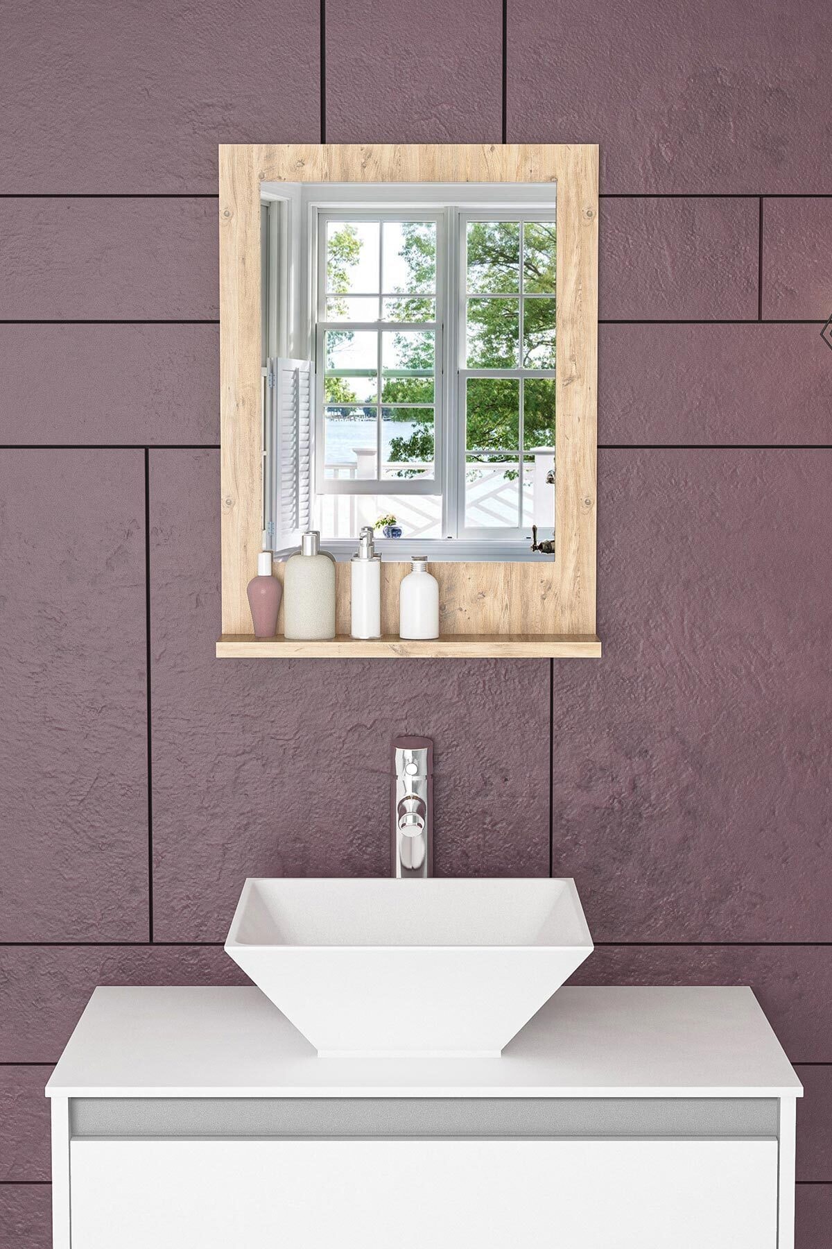 bluecape Verona 45x60cm Atlantik Çam Raflı Dresuar Hol Koridor Salon Banyo Wc Ofis Çocuk Yatak Odası Boy Ayna