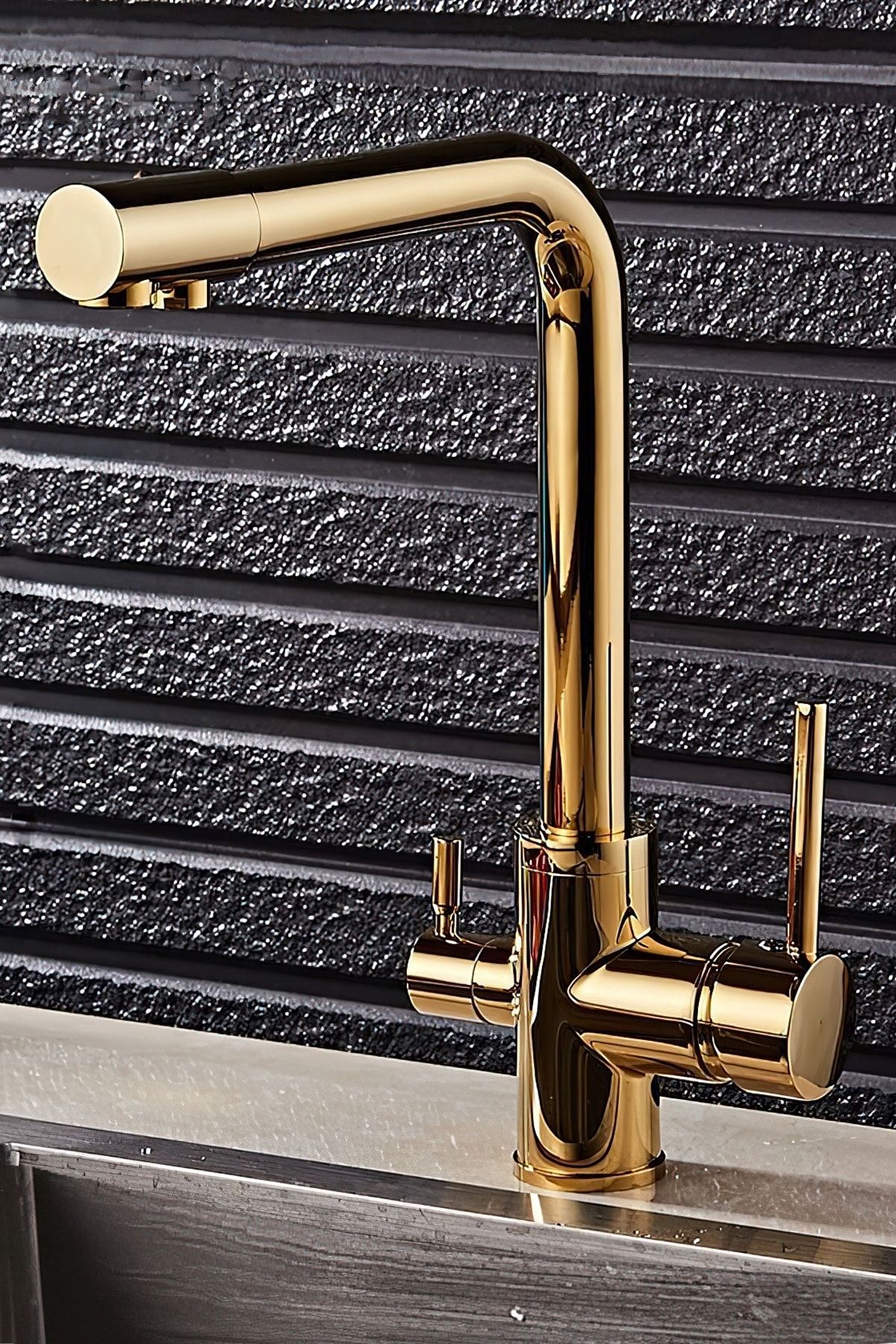 LarinHome Gold 3 Yollu Arıtma Çıkışlı Mutfak Eviye Bataryası