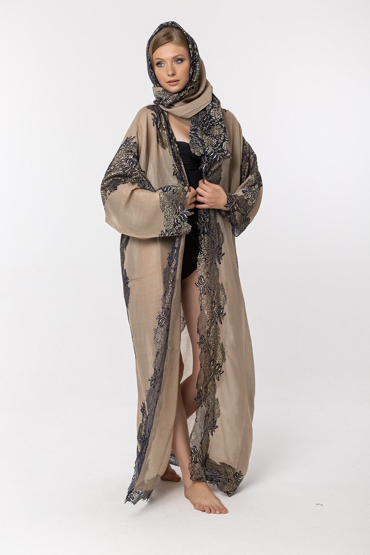CASHMERE AND SİLK MAWLANA Dantelli Ve Şallı Abaya