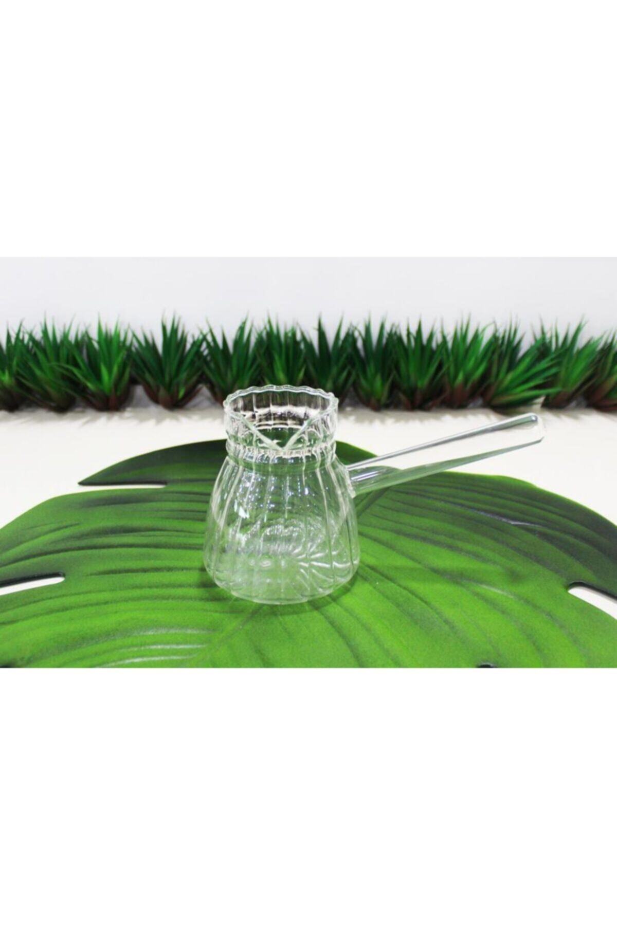çilekev Küçük Boy Desenli Borosilikat Isıya Dayanıklı Cam Cezve 300 Ml
