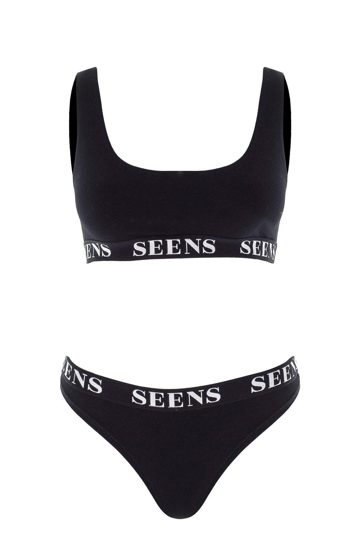 SEENSSHOP Unicus Crop Top  Orela String Siyah Takım