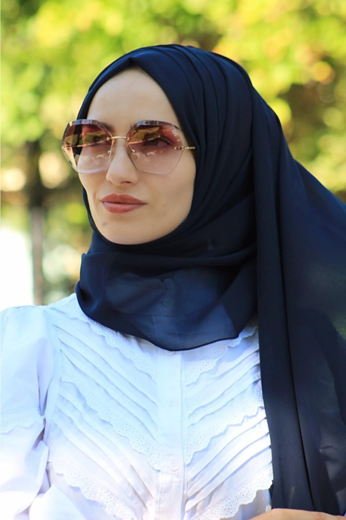 BEÇA HOME Üç Bantlı Drape Şal Bone Lacivert - Özel Tasarım- Yeni Model Tesettür Giyim
