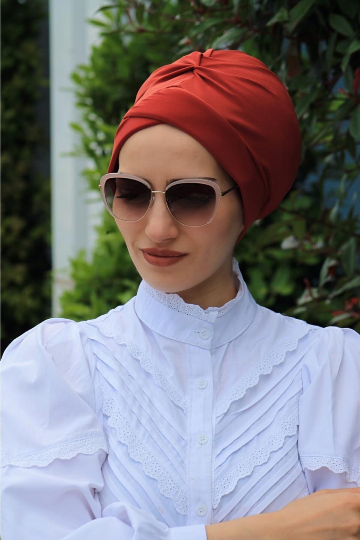 Zehra Hazır Havuz Tesettür Giyim Çapraz Bone Kiremit - Özel Tasarım- Yeni Model Tesettür Giyim