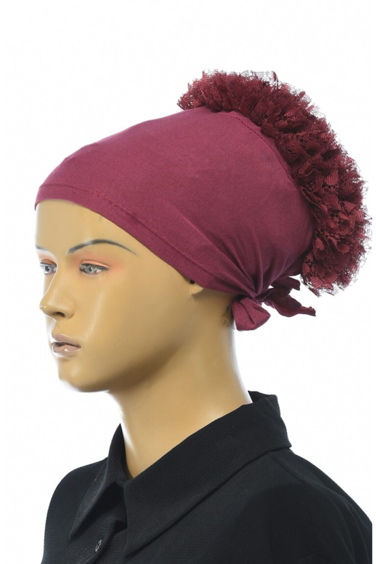 Zehra Hazır Havuz Tesettür Giyim Fırfırlı Bone Bordo - Özel Tasarım- Yeni Model Tesettür Giyim