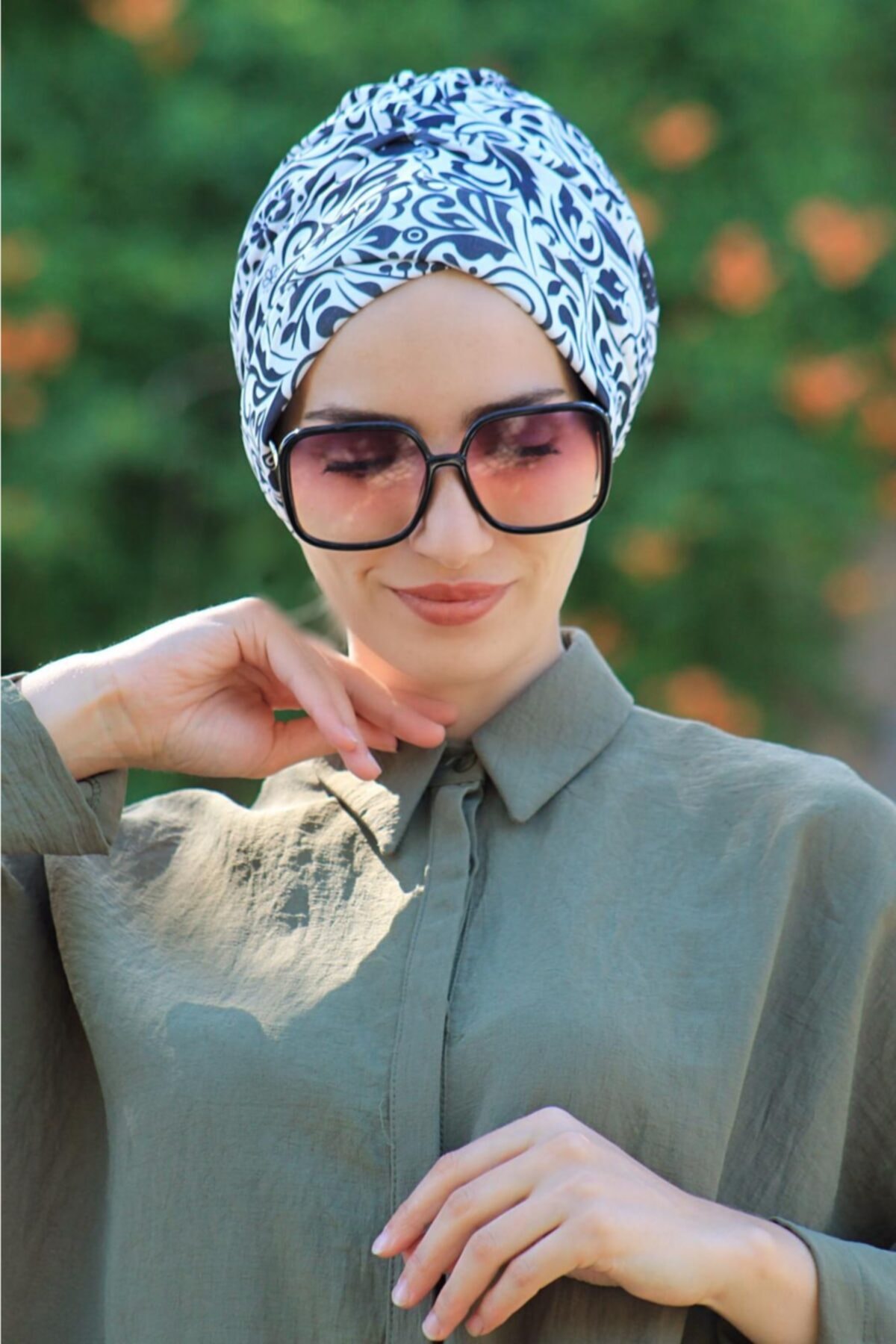 Zehra Hazır Havuz Tesettür Giyim Desenli Çapraz Bone Çilek Etnik Desen - Özel Tasarım- Yeni Model Tesettür Giyim