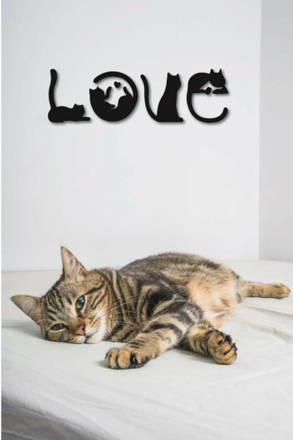 dekorist Kedi Tablosu Love Duvar Yazısı