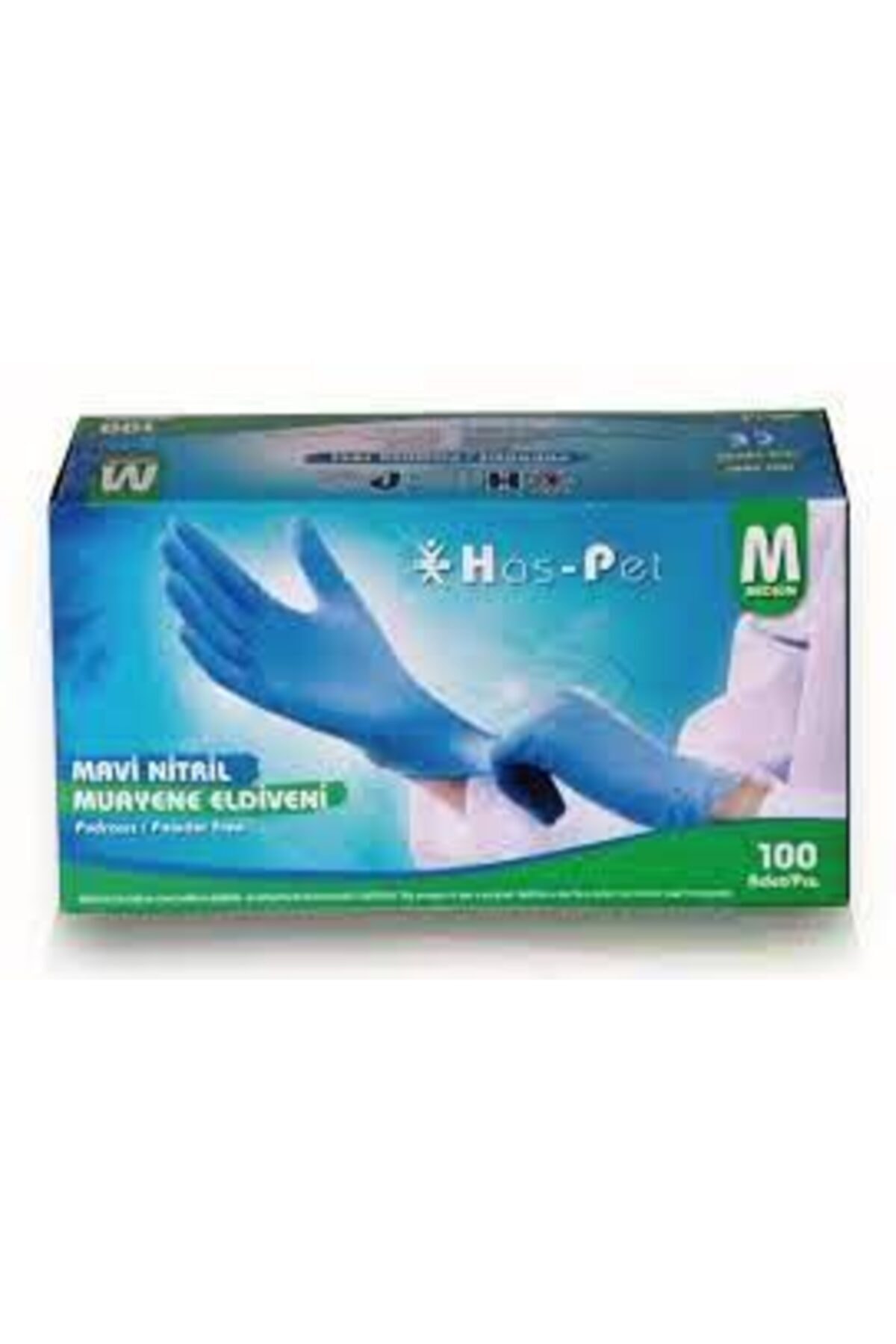 HS AMBALAJ Mavi Yeşil Pudrasız Nitril Eldiven M
