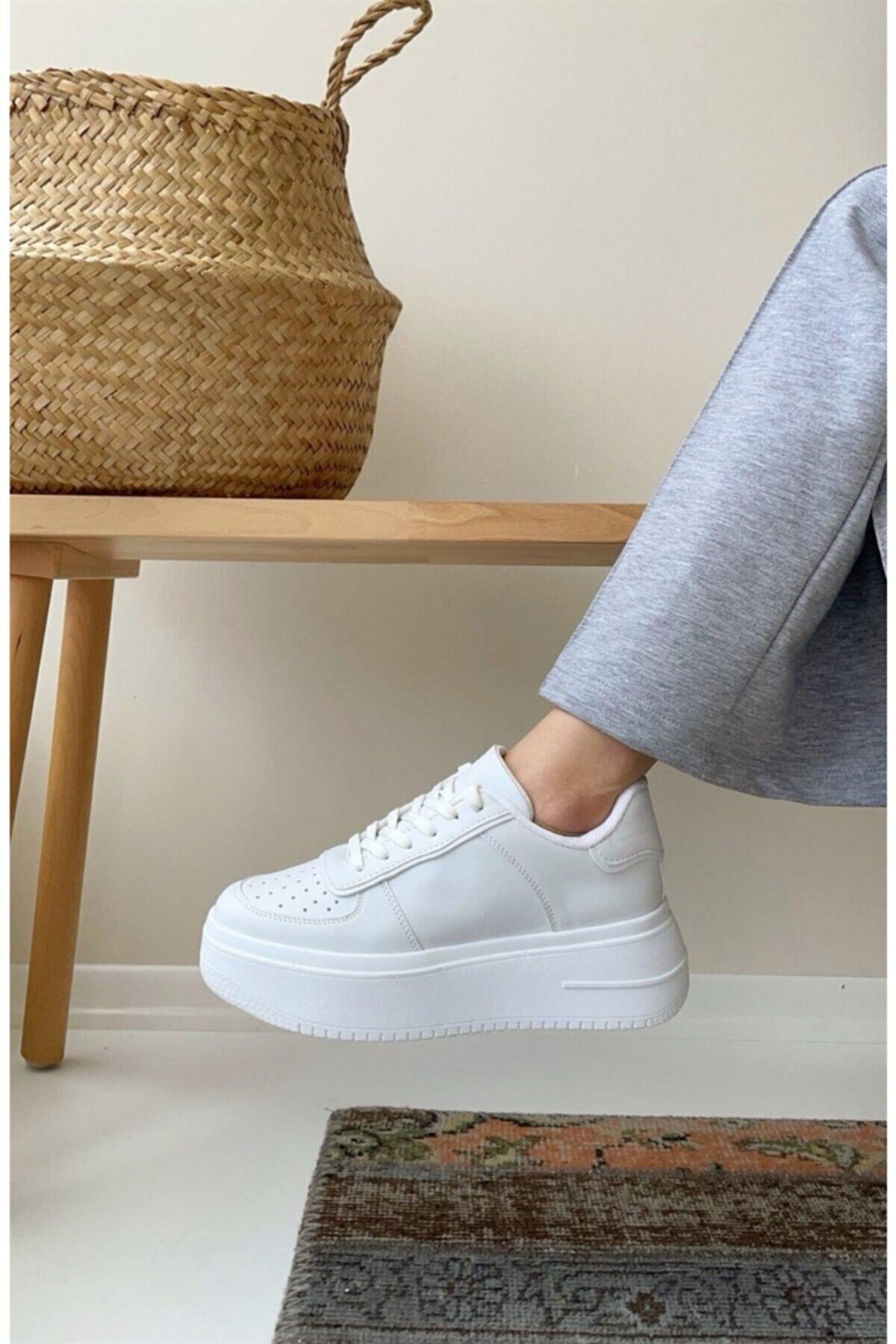 NAVYSIDE Kadın Beyaz Sneaker Yüksek Tabanlı 5 cm Spor Ayakkabı