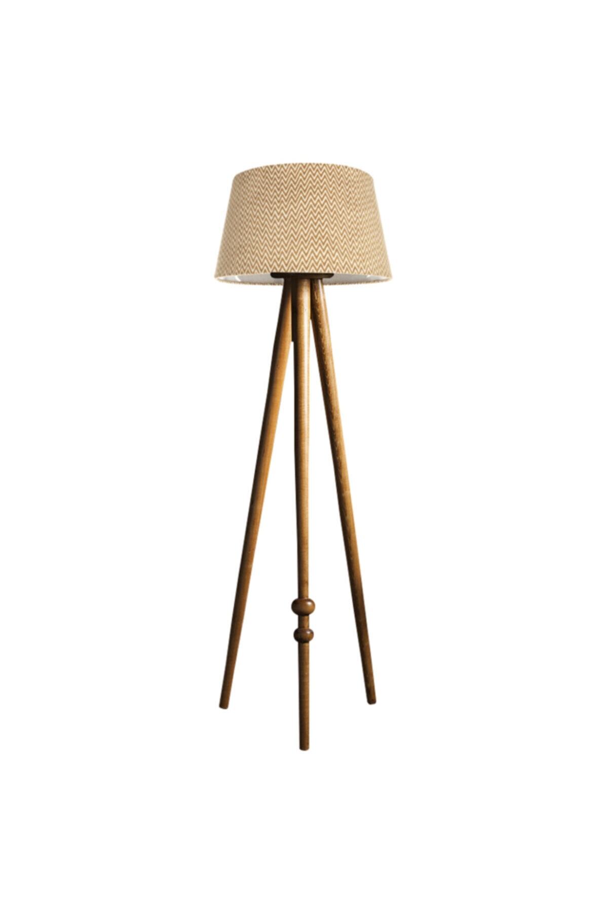 Ağaç Ustası Round Leg Tripod Lambader Abajur Avize Aydınlatma Ahşap Naturel Ağaç Country Dekor Lamba Aplik Masif