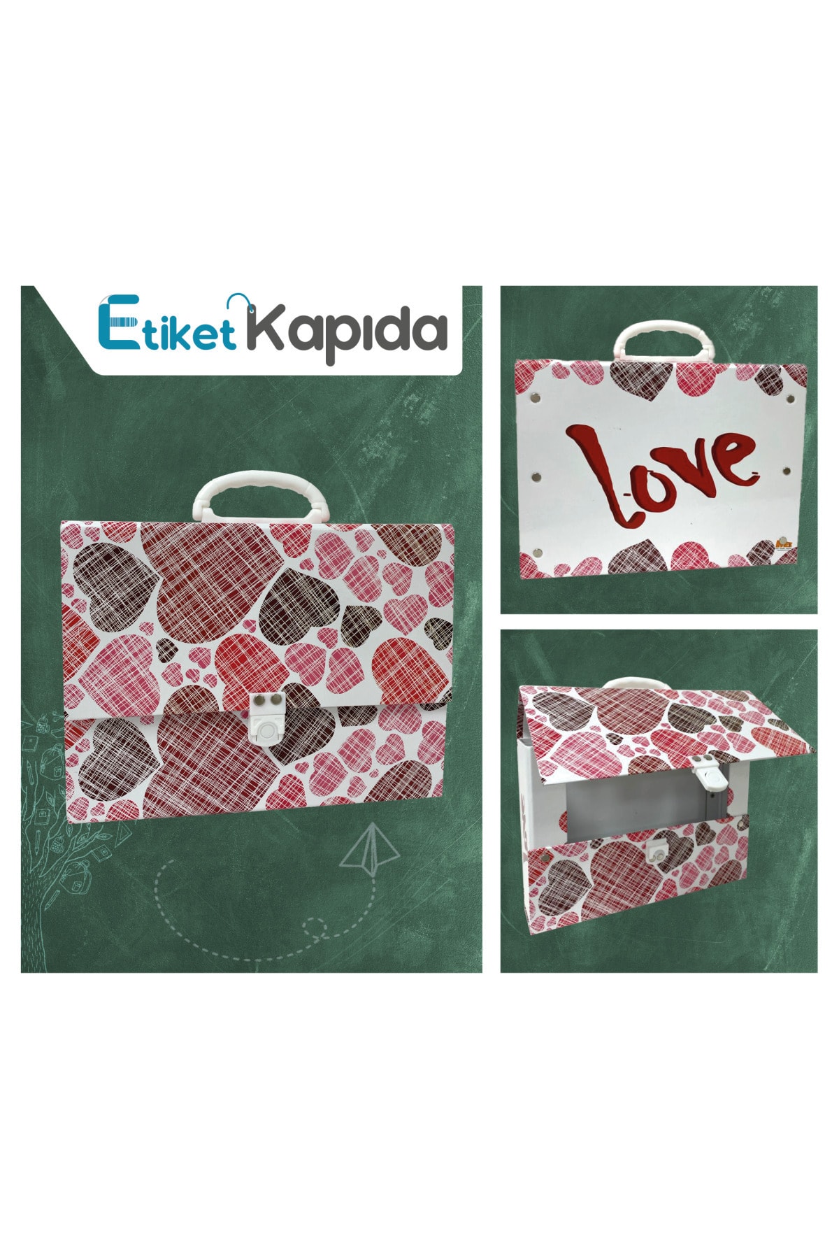 ETİKET KAPIDA Love Okul Klasörü - Kutu Klasör -kulplu Çanta 32*28*7,6cm